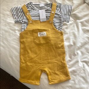 Boy’s Gold/Yellow Overalls with Striped Shirt